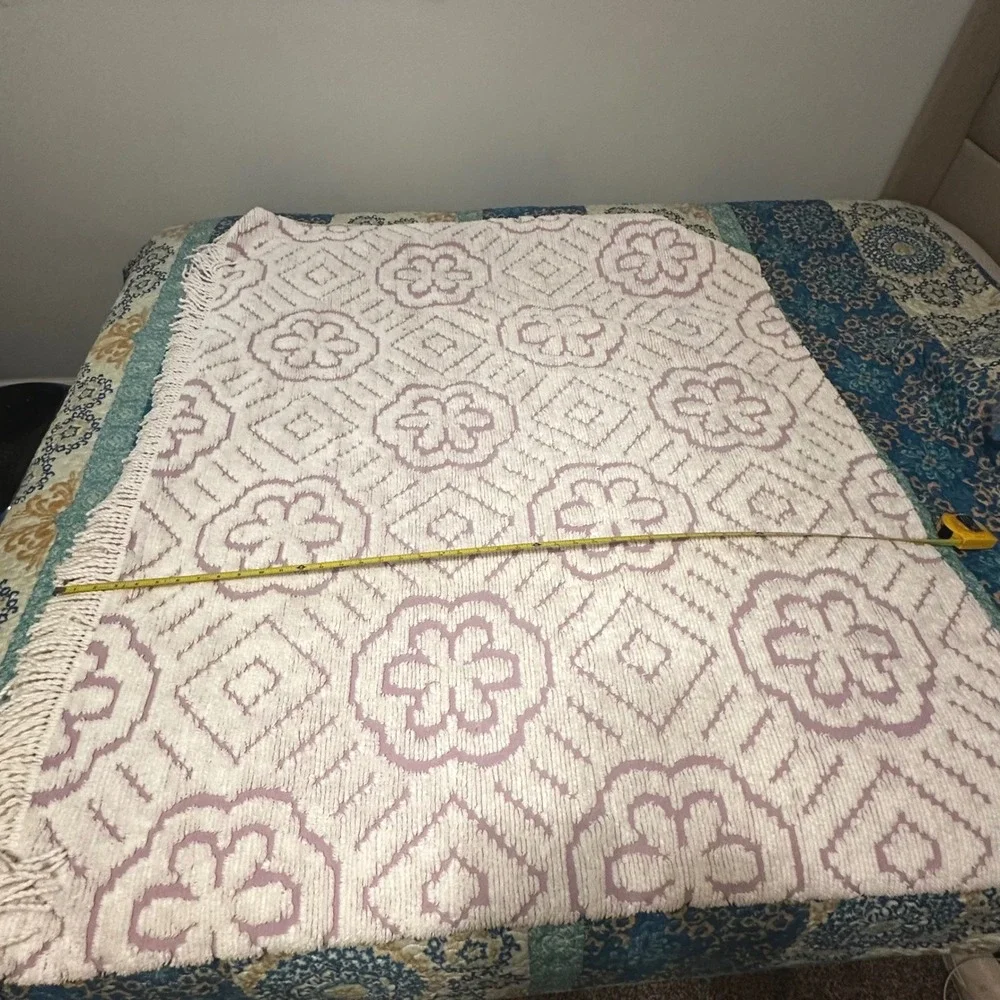 Vintage Chenille Bedspread Lavender Good Tufted Floral Fringe Boho Cottagecore